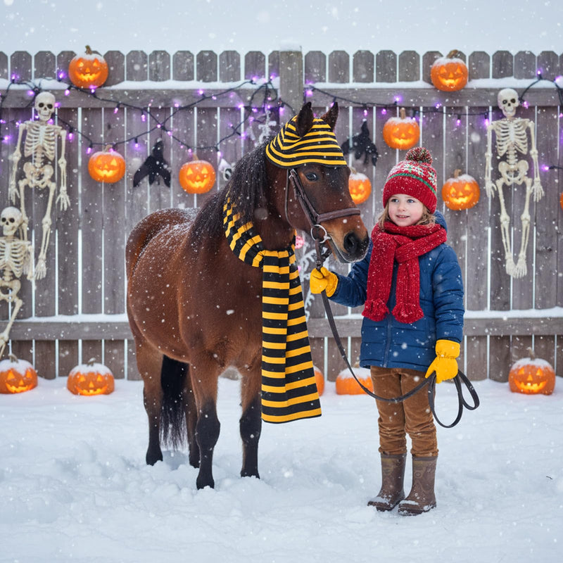 Paterr 2 Pcs Halloween Horse Scarf Hat Outfits Accessory Striped Scarf Hat for Horse Parade and Parties Costume Accessories Tan, Black