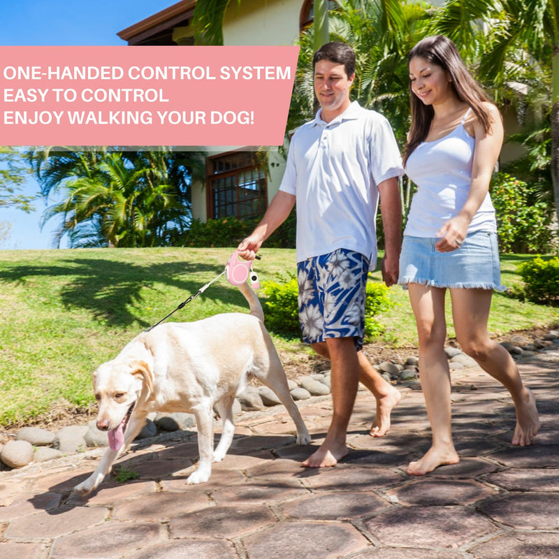 Upgraded Retractable Dog Leash with Chew Proof Cable and Poop Bag Dispenser, 16Ft Heavy Duty Dog Leash for Small Medium Large Dogs up to 120lbs, 360° No Tangle Pink - PawsPlanet Australia