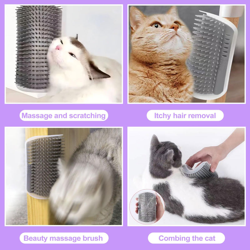 2 Pack Cat Corner Self Groomer, Wall Mounted Grooming Brush for Cats Face Scratcher and Massager Comb for Shedding Interactive Rubbing Tool with Catnip for Indoor Cats