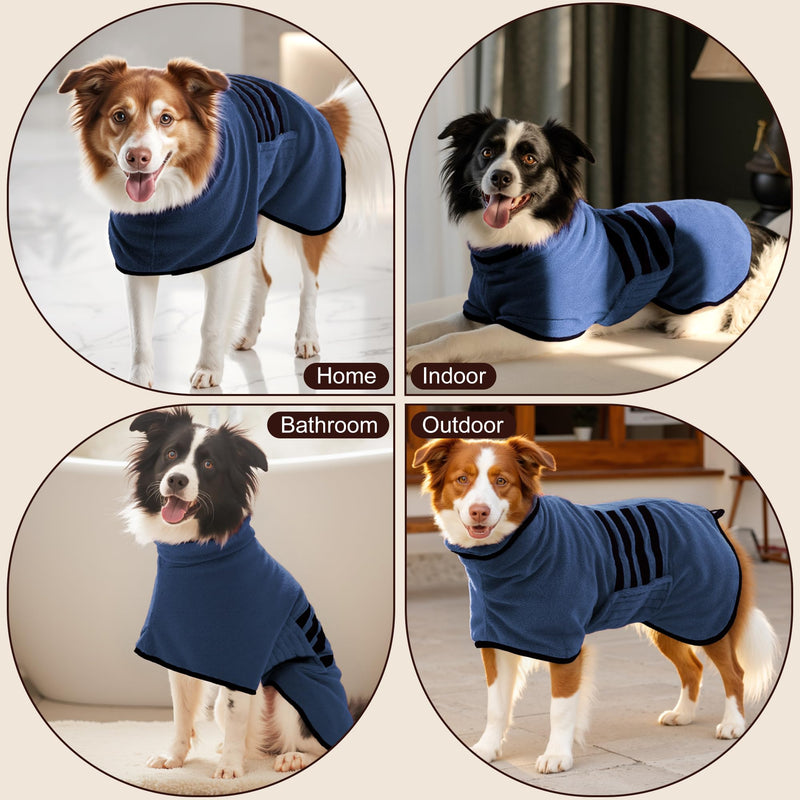 Microfibre Dog Bathrobe Towel Wrap Super Absorbent Dog Drying Coat Bath Robe for Puppy, Medium & Large Dogs, Fast Drying, Adjustable Dark Blue XX-Large - PawsPlanet Australia