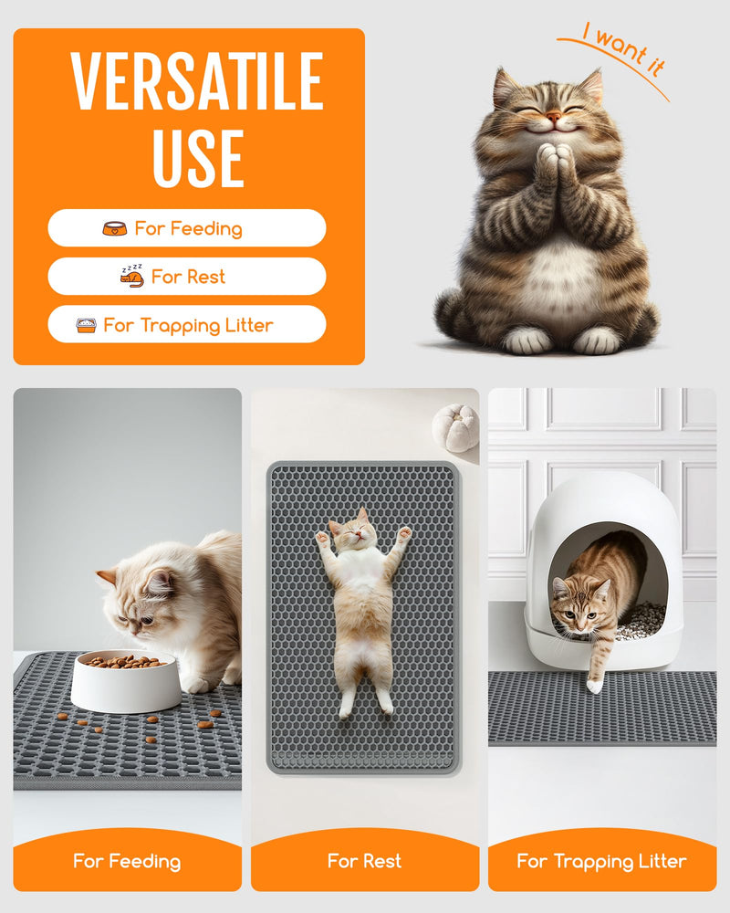 Cat Litter Mat - 23.2" x 14.6" Small Litter Box Mat with Double Layers, Urine-Proof and Non-Slip Litter Trapping Mat, Easy to Clean Kitty Litter Mats for Floor, Scatter Control, Grey 23.2 x 14.6 Inch - PawsPlanet Australia