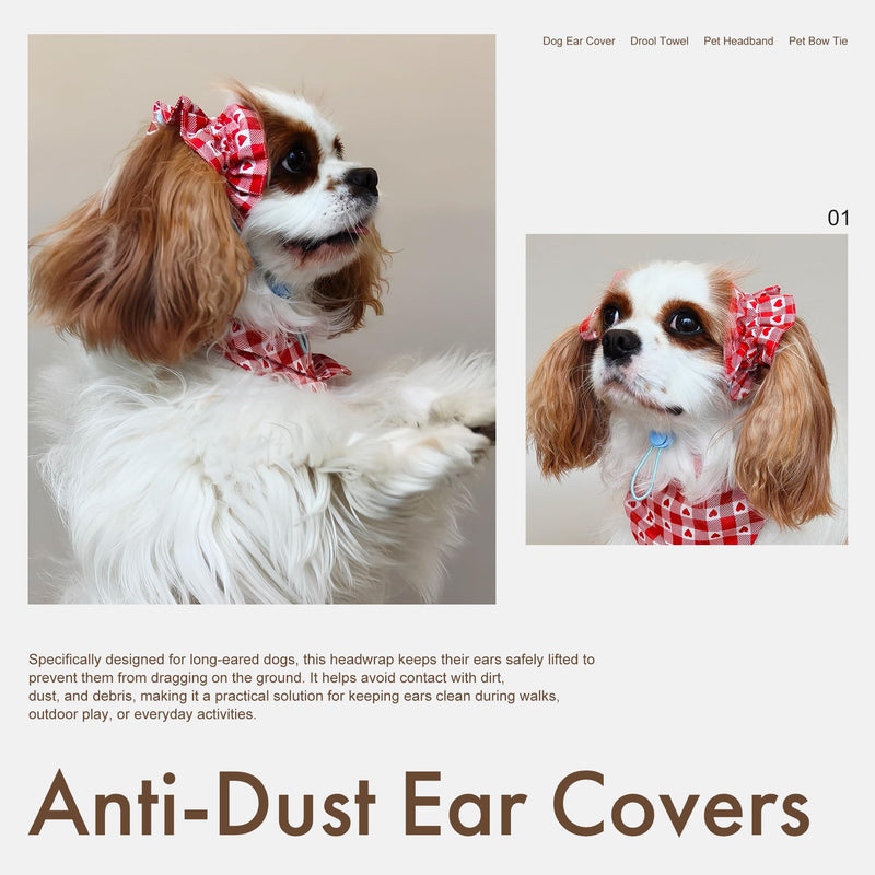 Soft Cotton Dog Headband for Cocker Spaniel, Cavalier, Springer - Adjustable Bow Pet Hair Accessory (Dog Bow Red Heart) - PawsPlanet Australia