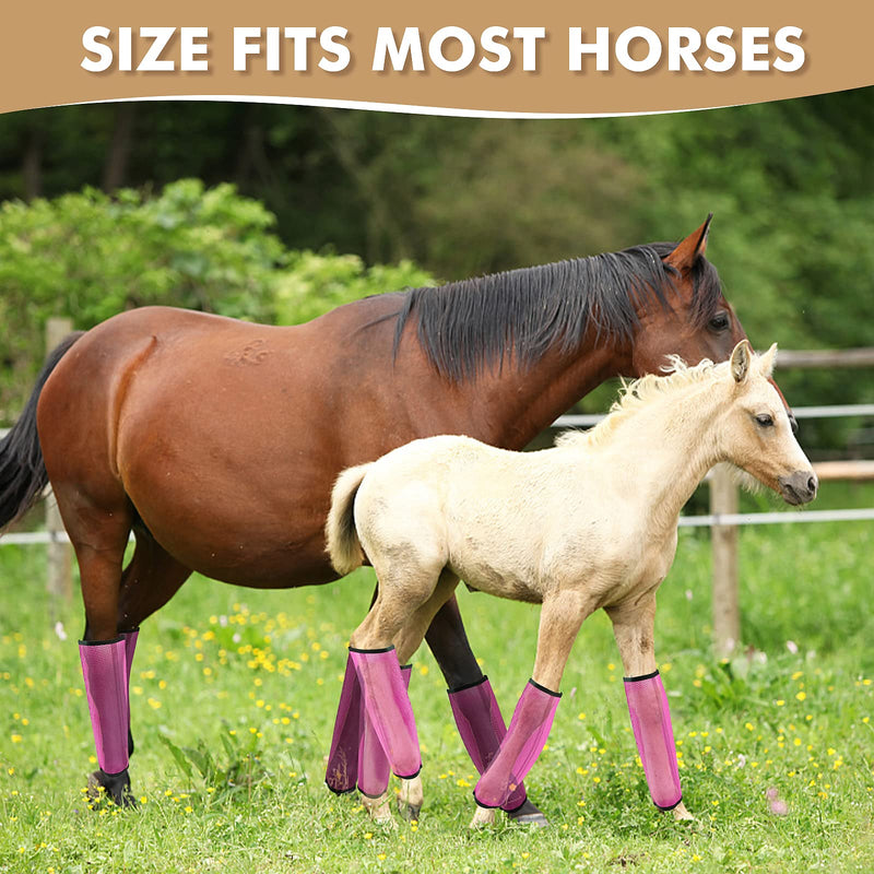 4 Sets Fly Boots Loose Fitting & Non-Slip Horse Fly Leggings No More Horsefly Nuisance Greatly Reduce Stomping Breathable with Natural Air Flow Pink
