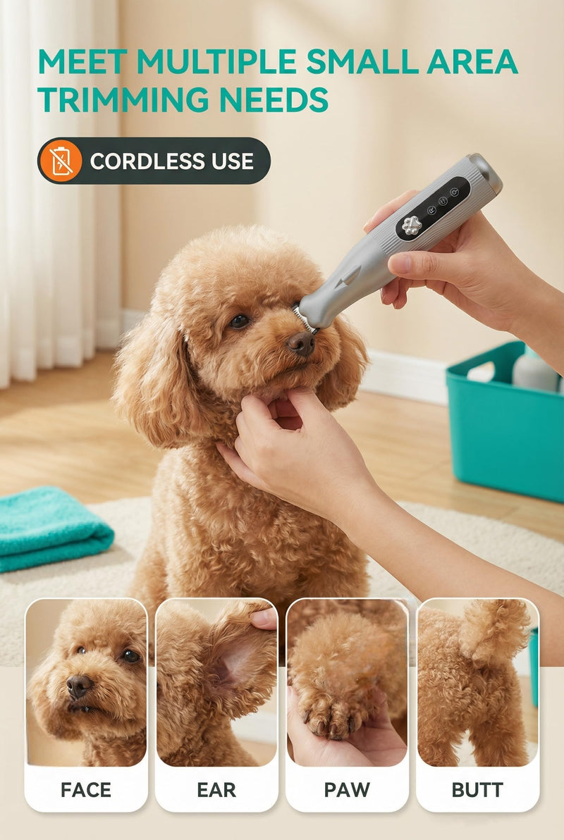 2026 New Dog Paw Trimmer with LED Light - Cordless Quiet Precision Groomer for Dogs & Cats, Low Noise Pet Shaver, IPX5 Waterproof, Effortless Trimming Paws Ears Eyes Butt, Includes Grooming Comb Silver - PawsPlanet Australia