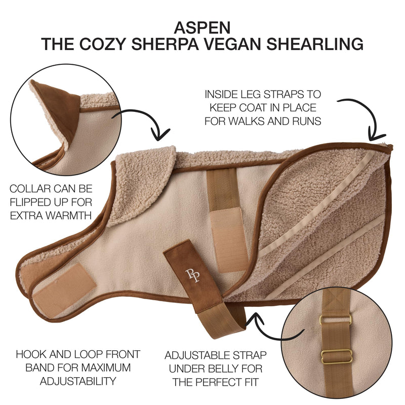 Aspen - The Cozy Sherpa Vegan Shearling Pet Jacket Sweater for Small, Medium and Large Dogs, Camel, X-Large (55-80 lbs) X-Large (55-80 lbs) - PawsPlanet Australia