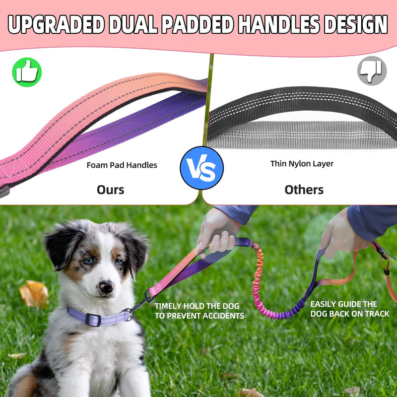 Roses&Poetry Hands Free Dog Leash with Zipper Pouch, 6-9ft Bungee Waist Leash for Medium Large Dogs Walking, Running Lead with Dual Padded Handles Car Safety Buckle for Training Jogging Mistyrose (XL) 6-9FT With Zipper Pouch, 2 Handles - PawsPlanet Australia