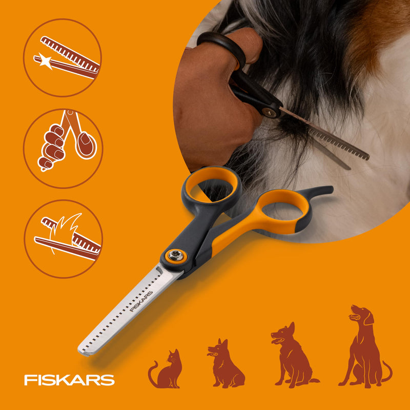 Fiskars Pet Blending Scissors, Durable Precise Blending Scissors, Serrated Teeth and 5-Point SoftGrip™ Handle, 6.5" - PawsPlanet Australia