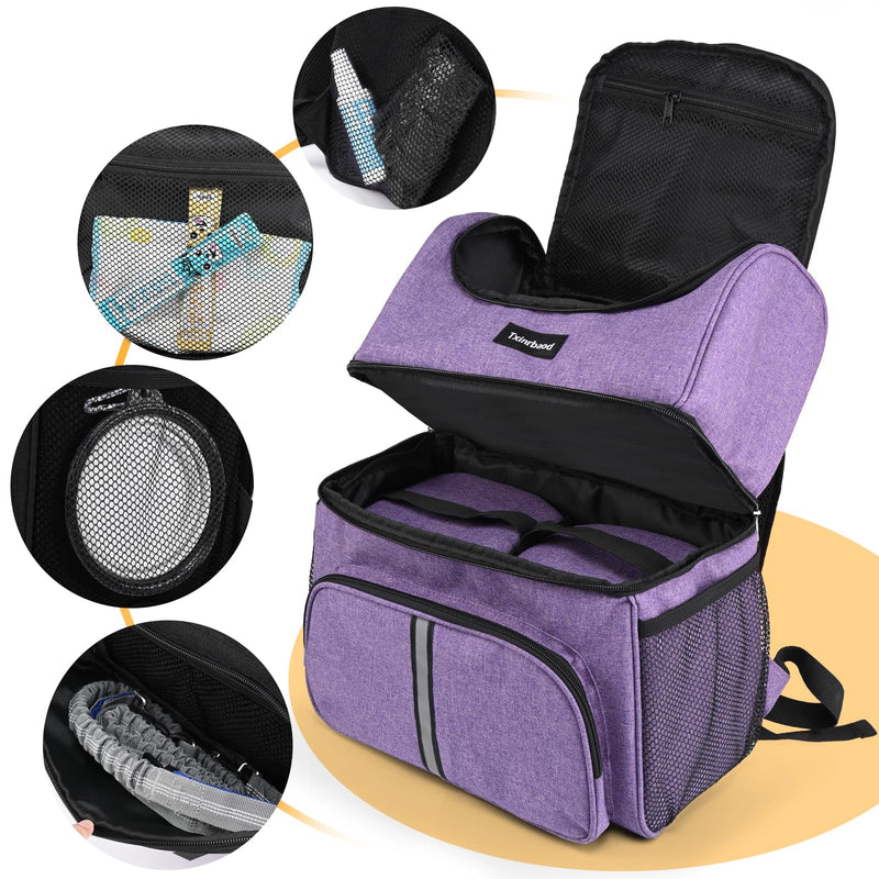 Dog Travel Bag Airline Approved Pet Supplies Backpack with 2 Food Container Dog Bags for Traveling Camping Hiking Purple - PawsPlanet Australia