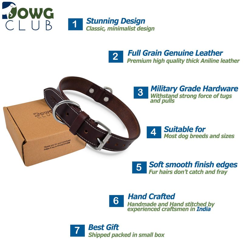 Genuine Leather Dog Collar, Made from Full Grain Hides, Heavy Duty, Adjustable, Ultra Soft, Supple, Comfortable, with Double D Rings (L (18”-22”), Rich Black) L (18”-22”) - PawsPlanet Australia