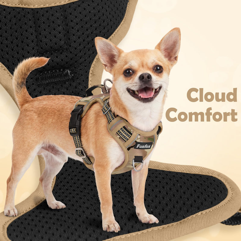 Funfox Dog Harness No Pull, Adjustable Pet Vest Harness, Super Soft Material with Vertical Handle Easy Control, Reflective Night Walking, 2 Leash Clips for Medium Sized Dogs, Camo Brown, M - PawsPlanet Australia