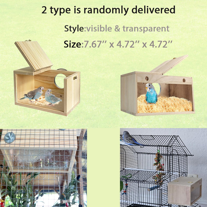 Transparent Parakeet Nesting Box,Wooden Parrot Nest Breeding Box with Perch Natural Bird House for Cage Suitable for Lovebirds Cockatiels Canaries Horizontal Box Small - PawsPlanet Australia
