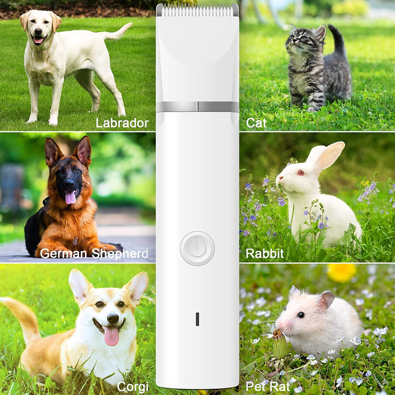 Dog Clippers Grooming Kit Hair Clipper-Low Noise Paw Trimmer- Rechargeable - Cordless Quiet Nail Grinder Shaver for Cats and Other Pets White