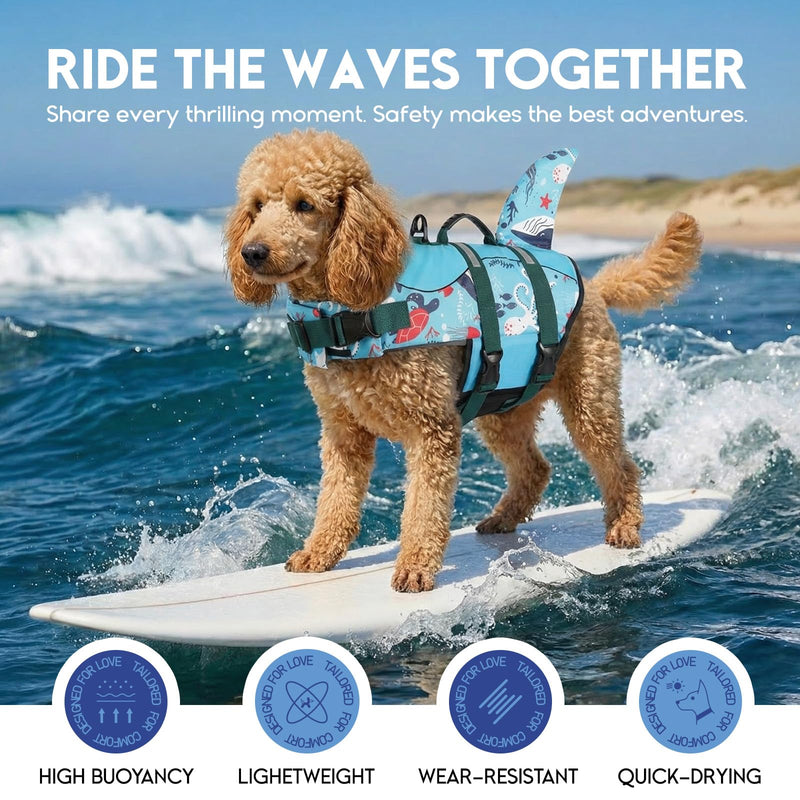 ASENKU Dog Life Jacket - Pet Safety Vest for Swimming & Boating, Shark Life Jacket with Floatation, Dog Lifesavers Swimsuits for Small Medium Large Dogs (Ocean, 2XL) XX-Large Ocean - PawsPlanet Australia
