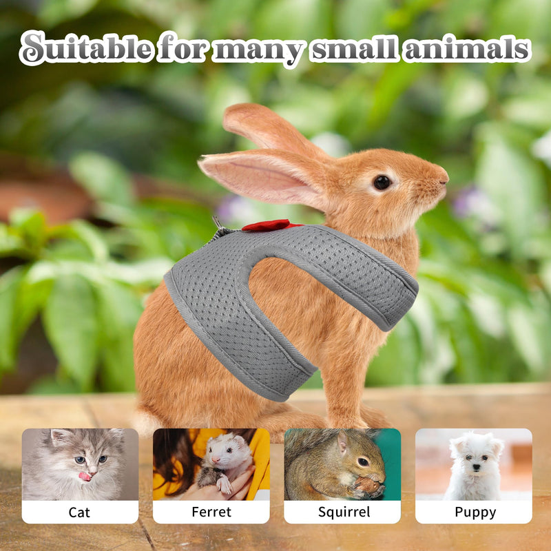 AIITLE Bunny Harness and Leash Set with Cute Bow, Soft Breathable Mesh Vest Harness for Rabbits Kitten Ferret Small Pig Puppy Walking Supplies Grey M Medium - PawsPlanet Australia