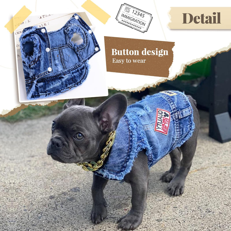 Cool Blue Dog Jean Jacket Small Pet Outfits Dog Clothes for Small Medium Dogs Cats Boys Girls Pet Vest Denim Coats Puppy Shirts Doggy Costume Clothing for Shih tzu Chihuahua Yorkie Teacup L（Suggest 9-12 lbs） Blue print