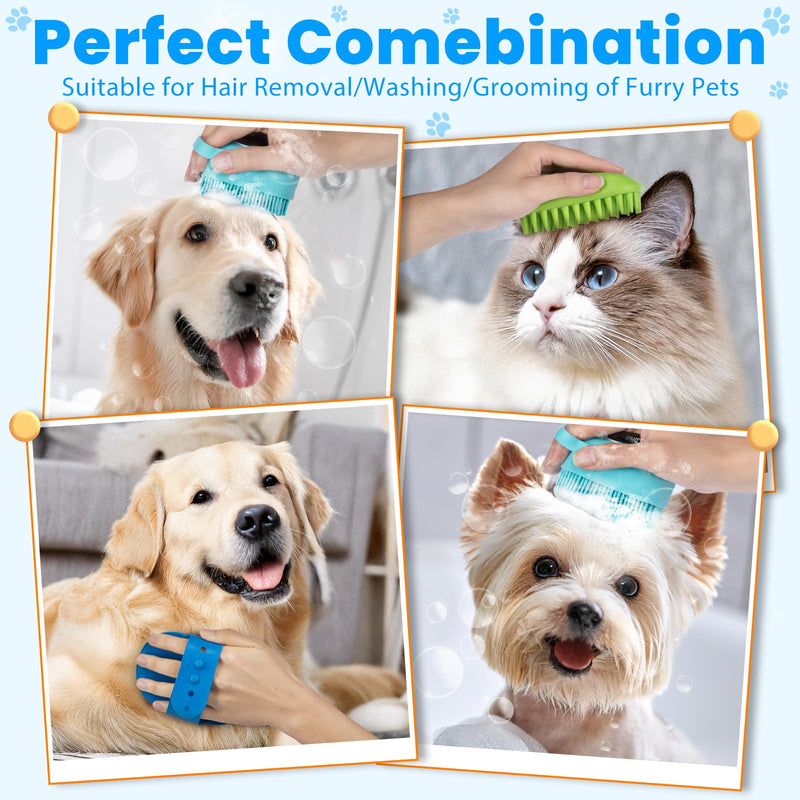 3PCS Dog Bath Brush, Dog Shampoo Brush, Dog Scrubber for Bath, Dog Shower Brush, Dog Bath Supplies, Suitable for Deshedding, Washing & Grooming of Short and Long Haired Pets (Blue Green Blue) - PawsPlanet Australia