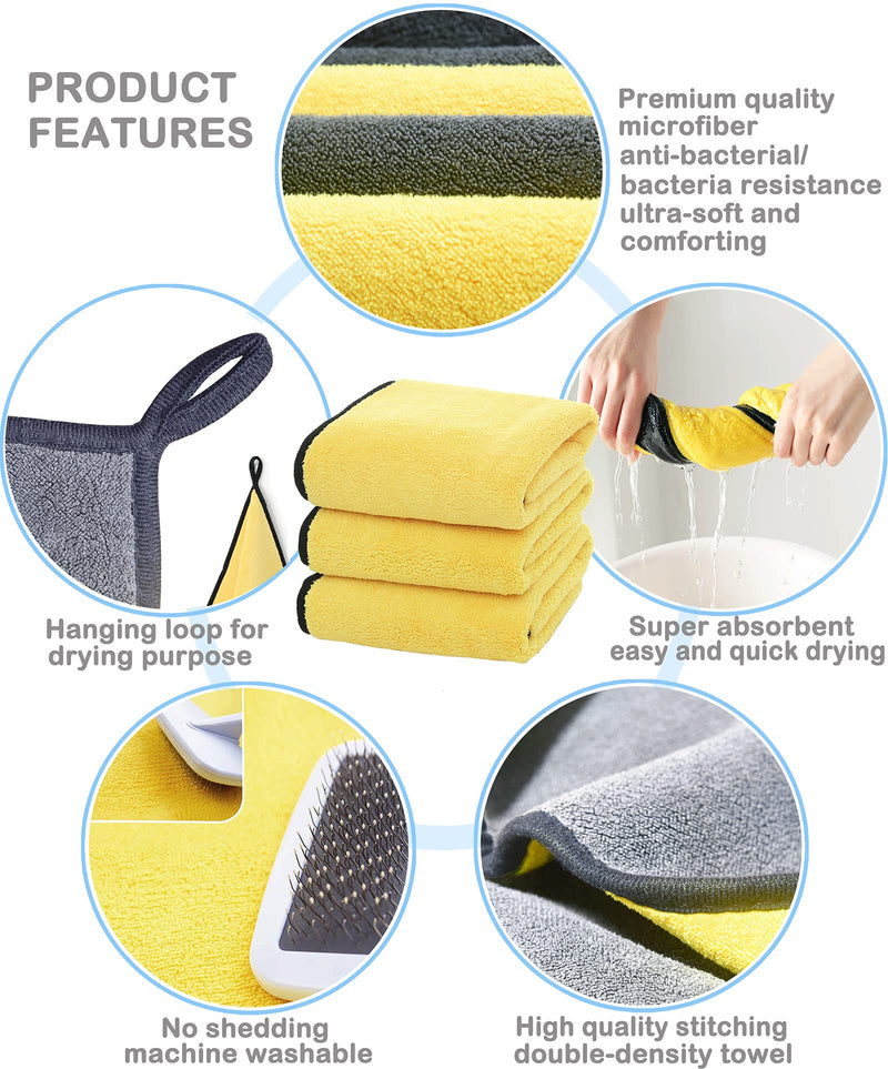 Dog Towel Pet Cat Dog Bath Towel Microfiber Drying Towel 3 in 1 Super Absorbent Ultra Soft Double Density 600 GSM Pet Brush Cat Dog Bath Brush for Small, Medium, Large Dogs and Cats - PawsPlanet Australia