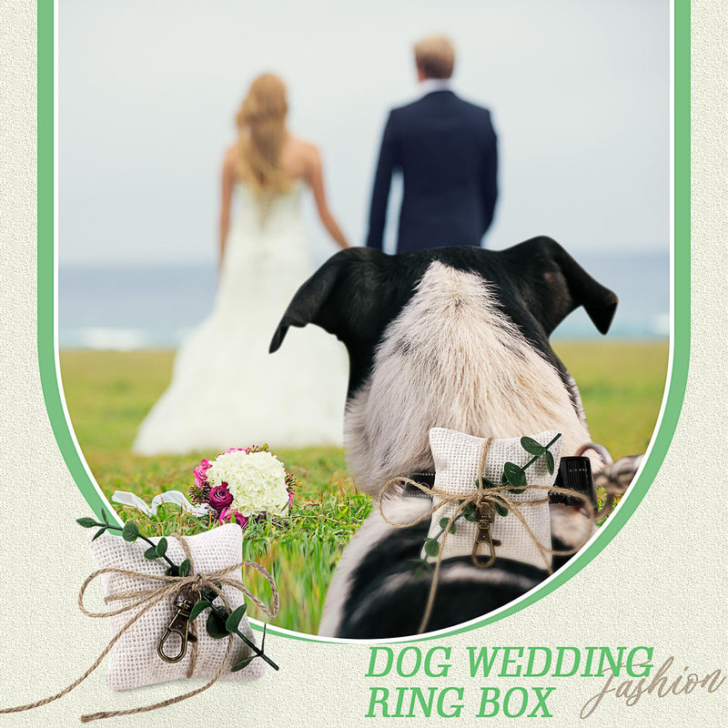 3" x 3" Dog Ring Bearer Wedding Ring Pillow with Ring Clasp Off Burlap White Wedding Ring Pillow with Greenery Pet Accessory 3" x 3" - PawsPlanet Australia