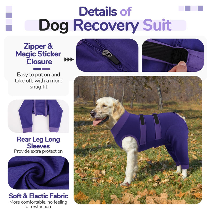 Lelepet Dog Recovery Suit, Rear Leg Wound Protector for Small Dogs, E-Collar Alternative Anti-Licking Spay/Neutering Suit for Male/Female Dogs, Purple XS