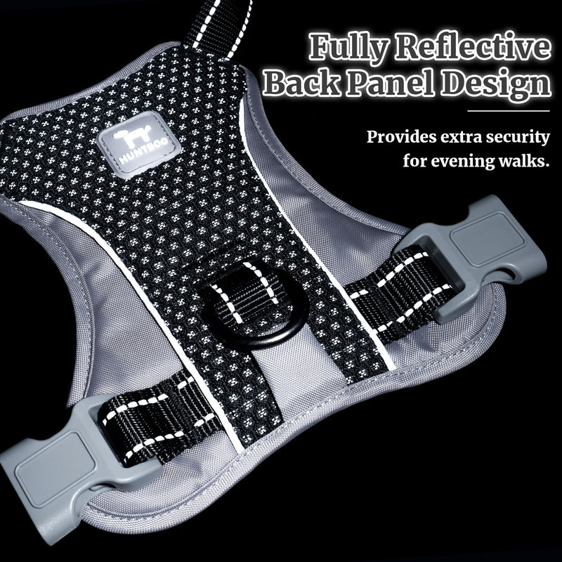 Huntboo Anti Pull Dog Harness Medium, No-Pull Reflective Hanresses for Pet with Front Clip, Adjustable, Breathable for Small, Medium & Large Dogs Walking, Training, Running (Static Black, M) Medium (Pack of 1) Static Black - PawsPlanet Australia