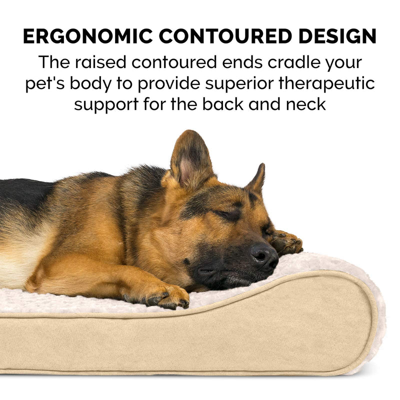 Furhaven Memory Foam Dog Bed for Large/Medium Dogs w/ Removable Washable Cover, For Dogs Up to 38 lbs - Ultra Plush Faux Fur & Suede Luxe Lounger Contour Mattress - Cream, Large - PawsPlanet Australia