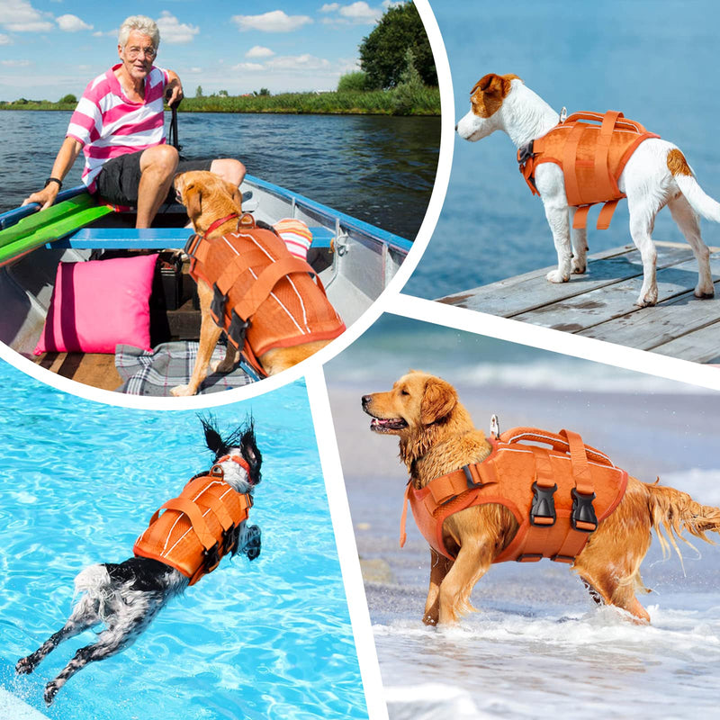 Kuoser Dog Life Jacket High Flotation, Reflective Dog Life Vest for Swimming Boating, Adjustable Small Medium Large Dog lifejacket, Lightweight Dog life Preserver Rescue Handle Spring Summer Pool X-Large (Chest Girth:25.9-33.4'') Orange