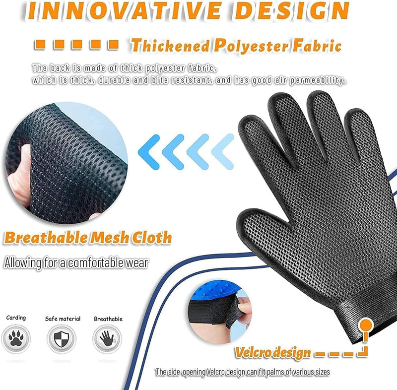 Pet Grooming Glove Hair Remover Brush Gentle Deshedding Efficient Pet Mitt Pet Massage Gloves Left & Right Hand Draw Dogs Cats Horses Long Short Fur (1Pair Left & Right Hand (Blue)) Blue - PawsPlanet Australia