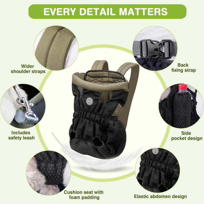 ALLSOPETS Dog Carrier Backpack for Small Medium Dogs – Lightweight, Breathable and Comfortable Front Pet Carrier with Safety Hook, Hands-Free for Travel Hiking Outdoor (Olive Green, M) Olive Green - PawsPlanet Australia