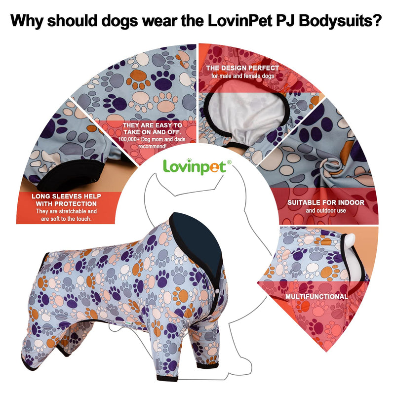 LovinPet Large Breeds Dog Onesies - Dog Pajamas, Lightweight Stretchy Fabric, Dog Long Sleeve Shirt, Paw-Some Steel Gray Print, Dog Jumpsuit, UV Protection, Pet PJ's/Medium Medium Grey Black - PawsPlanet Australia