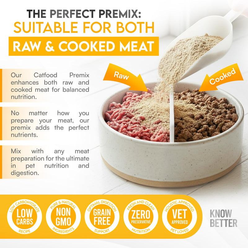 Know Better Chicken Recipe Premix for Raw Or Cooked Cat Food - Natural Supplies Meal Mix with Taurine for Cats - Indoor Cat Food Meal Completer, Feline Premix for Homemade Cat Food - 4.8 Oz 4.8oz