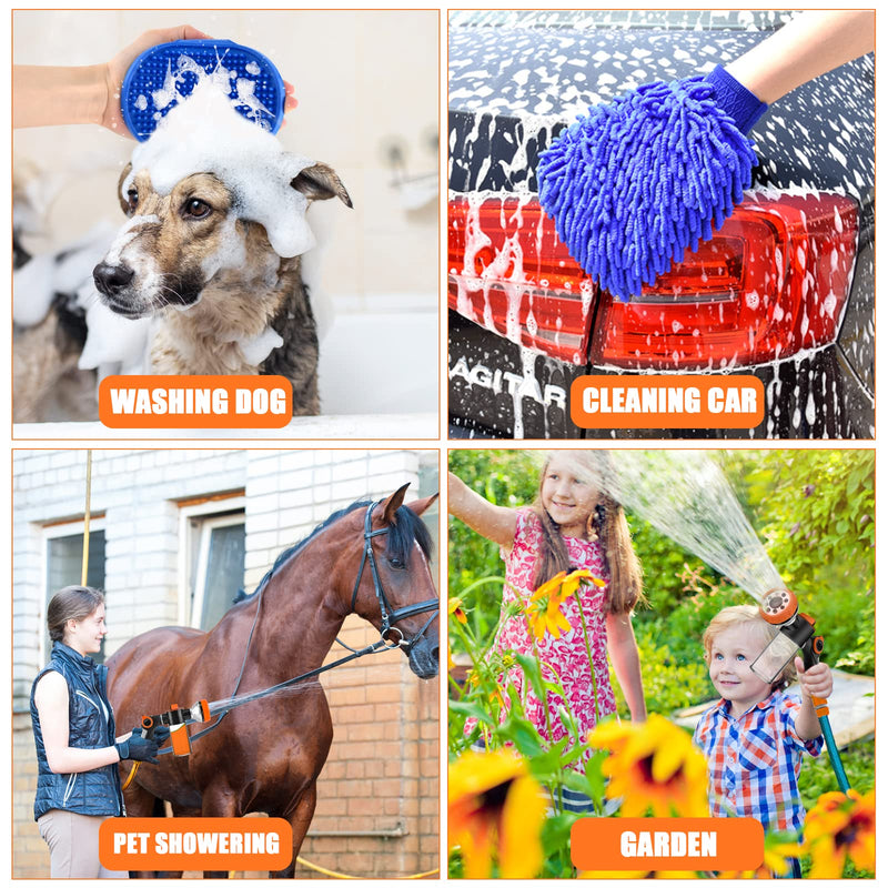 Upgrade Dog Washing Hose Attachment Soap Dispenser, Dog Wash Hose Attachment with Pet Bath Brush Car Wash Mitt and Dog Comb for Showering Pet (Hose Not Include) orange - PawsPlanet Australia