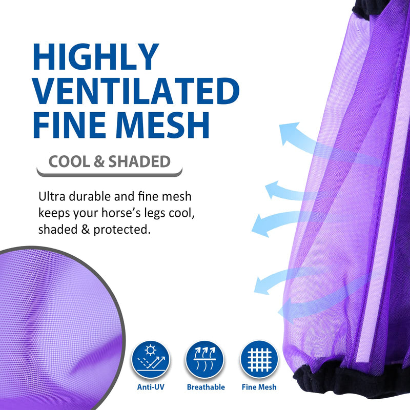 Universal Size Horse Leggings Fine Mesh Horse Fly Boots Greatly Reduce Stomping Breathable Horse Boots Leg Wraps (Set of 4) Purple - PawsPlanet Australia