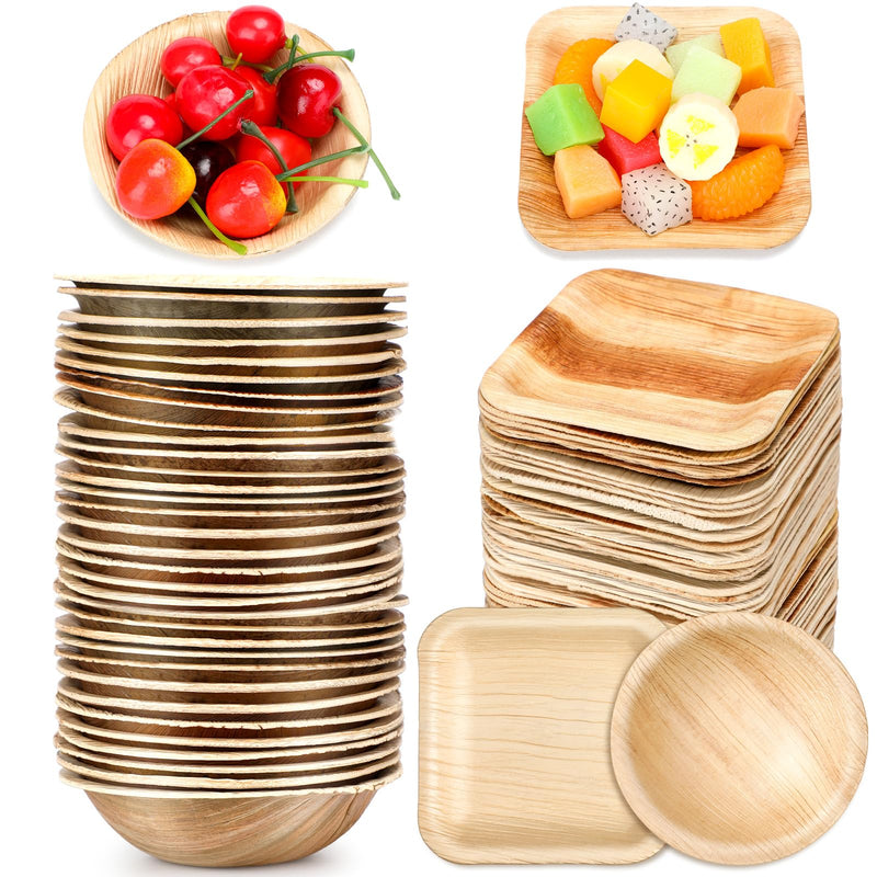 50 Pcs Palm Leaf Disposable Plates Bowls Set for Bunny 4", Sturdy Bamboo Party Bowls Decorative Compostable Tableware for Birthday Outdoor BBQ Picnic Wedding - PawsPlanet Australia