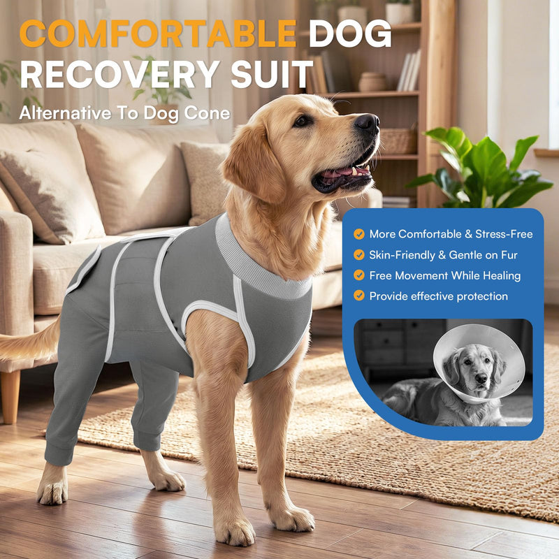 Queenmore Dog Recovery Suit for Rear Legs, Soft Comfortable Dog Shirt to Prevent Licking, Recovery Suit for Dogs, Back Leg Wound Protection After Surgery, Grey XL X-Large
