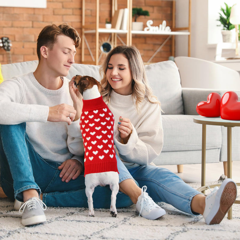 2 Pack Valentine’s Day Dog Sweater, Dog Valentines Day Clothes Dog Valentines Outfit Knitted Dog Sweaters for Small Medium Large Dogs Pets (Red Heart & Black Love, M) Red Heart & Black LOVE - PawsPlanet Australia