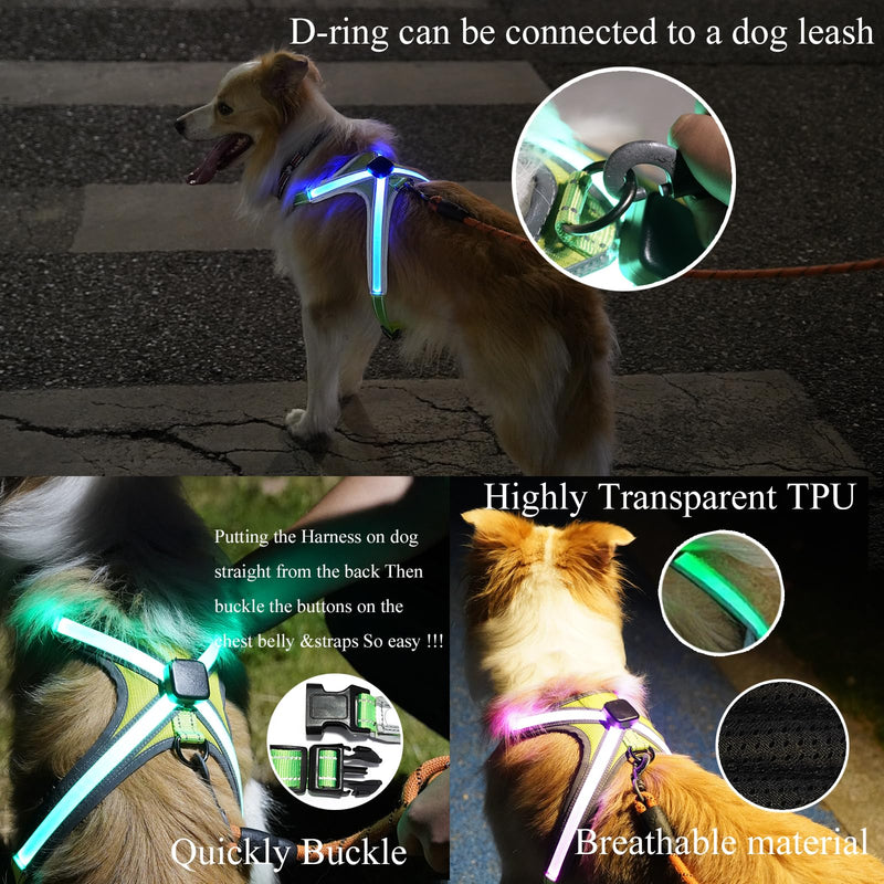 Light Up Dog Harness Type-C Rechargeable LED Dog Harness with RGB Multi-Colour Lighting Mode & 500mAh Battery, 500m Visible Waterproof Glow in The Dark Safety Vest for Night Walking, Avoid Accident L - PawsPlanet Australia