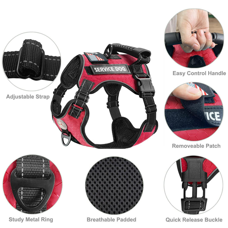 Cymiler Service Dog Vest,No-Pull Dog Harness and Leash Set,Adjustable Oxford Reflective Service Dog Vest Harness with Handle for Outdoor Walking Training,Easy Control for Small Medium Large Dogs Small (Pack of 1) Red - PawsPlanet Australia
