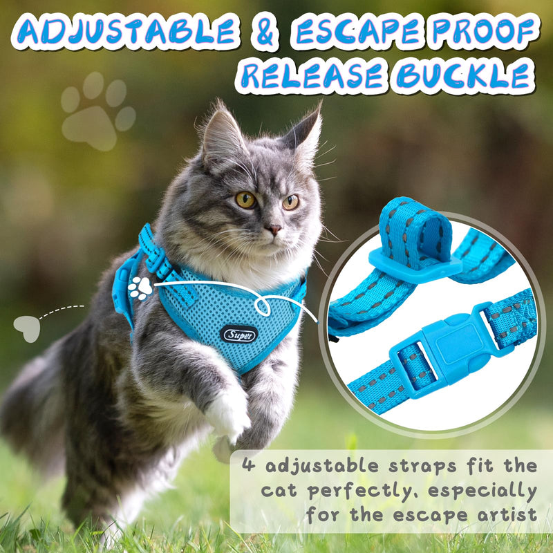 Supet Cat Harness and Leash Set for Small to Large Cats Adjustable Cat Vest Harness with Reflective Trim Universal Cat Leash and Harness for Cats/Puppies Medium (Chest: 17.5" - 19.5"） Lightblue - PawsPlanet Australia