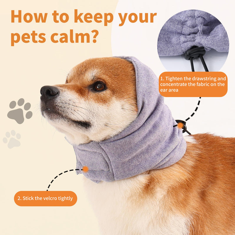 Dog Ear Muffs Noise Protection,Dog Hematoma Ear Wrap, Upgraded Velcro Dog Headband for Anxiety Relief, Warm Dog Ear Cover Winter Hat, Dog Ear Covers for Bath, Thunderstorms S-Head Circle(9.8"~14.9") Purple - PawsPlanet Australia