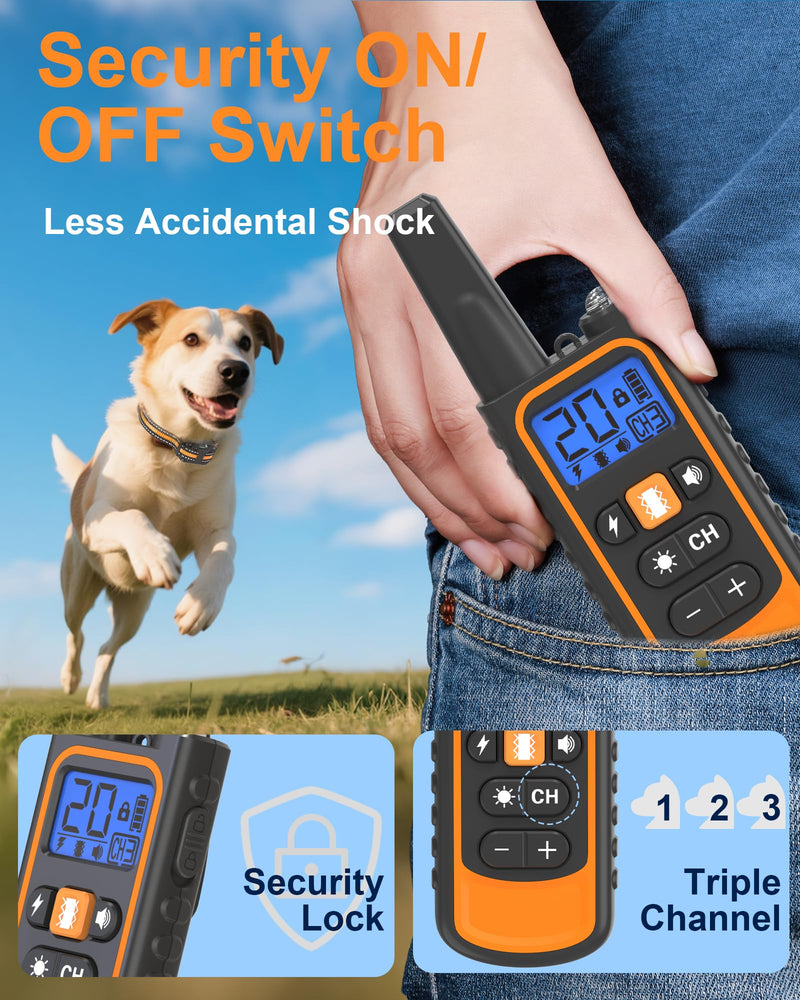 Dog Shock Collar with Remote Control – IP67 Waterproof Dog Training Collar with Beep, Vibration, Shock, Flashlight, Long-Lasting Battery, Safe for Dogs 8–120 lbs Orange - PawsPlanet Australia