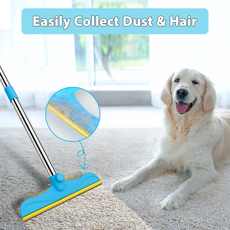3 in 1 Carpet Rake for Pet Hair Removal, 60” Adjustable Long Handle Pet Hair Remover, Tool Set of 3, Reusable Carpet Scraper Dog Cat Pet Hair Removal Broom for Carpets, Car Mat, Pet Bed, Rugs 60inch Deepblue - PawsPlanet Australia