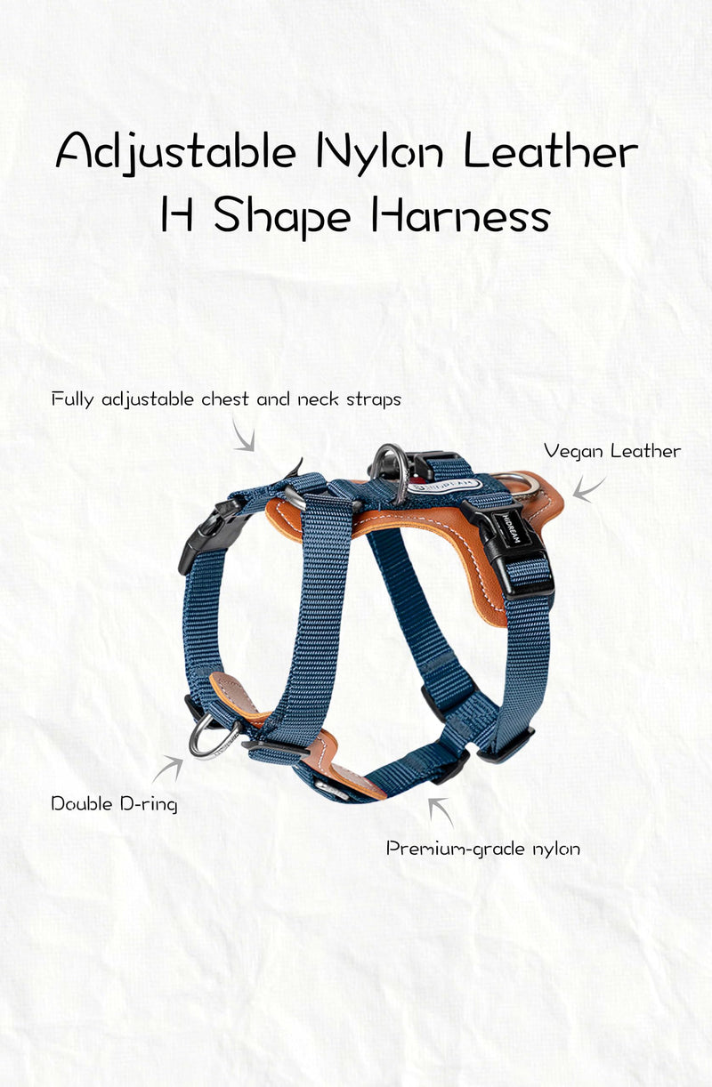 Nylon Vegan Leather Adjustable H-Shape Dog Harness (Dark Blue, L) Dark Blue - PawsPlanet Australia
