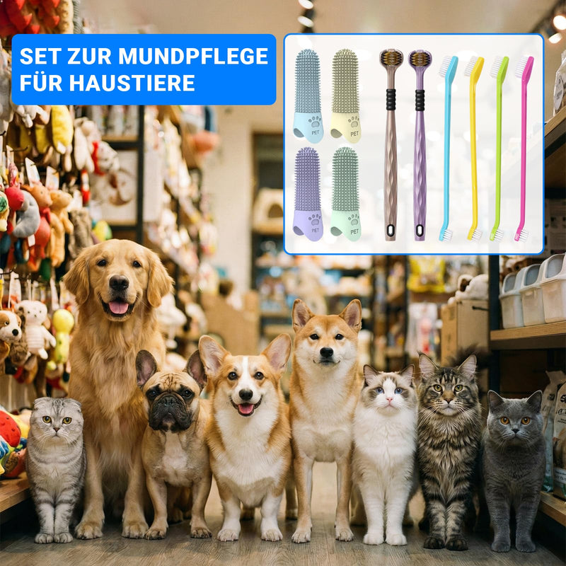 Dog Toothbrush, Pack of 4 Dog Finger Toothbrushes, 4 Pieces Two-Headed Dog Toothbrush, 2 Pieces Triple Heads Dog Toothbrushes for Dogs Cats Dental Care