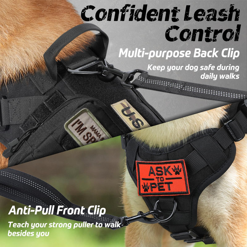 rabbitgoo Tactical Dog Harness for Large Dogs, Heavy Duty Dog Harness with Handle, No-Pull Service Dog Vest Large Breed, Adjustable Military Dog Vest Harness for Training Hunting Walking, Black, L - PawsPlanet Australia