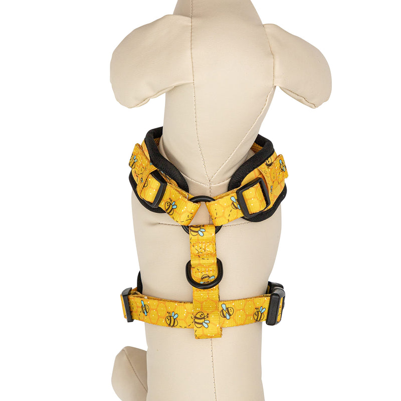 Bee Pattern Yellow Dog Harness No Pull Adjustable Puppy Cat Honeycomb Design Vest Harness Small Dog Breathable Soft Padded Pet Chest Strap (Extra small) Extra small