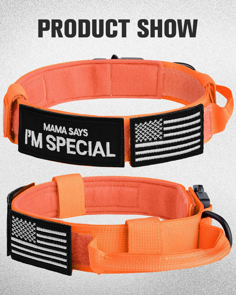 Joytale Tactical Dog Collar(17"-21") and Dog Leash Set, Shock Absorbing Bungee Dog Leash and Adjustable Strong Dog Collar with Handle for Large Dogs(Orange, L) - PawsPlanet Australia
