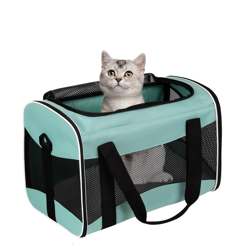 Cat Carrying Case Pet Dog Carrier Soft-Sided Cat Bag Airline Approved, Pet Travel Carrier Up to 15 Lbs, Collapsible Cats Carrier Dog Carrier for Medium Small Cats Dogs(17x11x11 Green) 17.0"L x 11.0"W x 11.0"H - PawsPlanet Australia