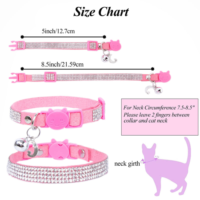 Rhinestone Cat Collar Breakaway with Bell Safety Buckle, Adjustable Diamond Girl Kitty Collar Quick Release for Kitten Tiny Little Pets, 6"-9" Pink Extra Small XS, adjustable range 6"-9" Pink, Pack of 1 - PawsPlanet Australia