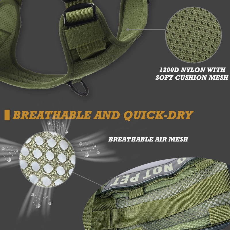 Tactical Dog and Cat Harness for XS and Small Puppy, Air Pet Vest No Pull with Reflective Do Not Pet Patches, Breathable Dog Molle Vests for Training Walking Hunting Green S - PawsPlanet Australia