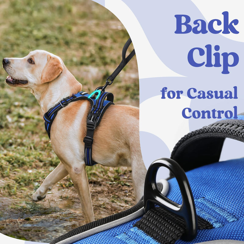 rabbitgoo Dog Harness Medium Sized, No Pull Pet Harness with 3 Buckles, Adjustable Soft Padded Dog Vest with Instant Control Handle, Easy Walking Reflective Pet Vest for Medium Dogs, Blue, M - PawsPlanet Australia